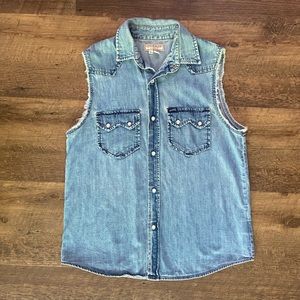 Vintage Guess Sleeveless Denim Shirt, Chest Pockets, Small